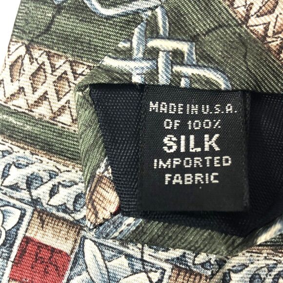 Vintage Bill Blass Silk Tie Green Celtic Knot Geometric Medallion Made in USA - Picture 6 of 6